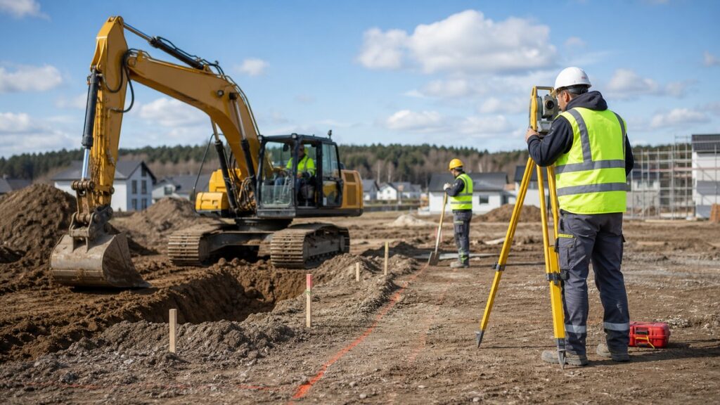 Jak wygląda współpraca operatora koparki z geodetą i ekipą budowlaną?